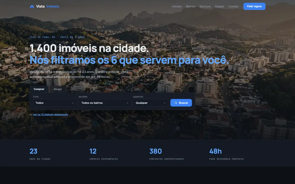 Site de imobiliária com catálogo filtrável e comparador